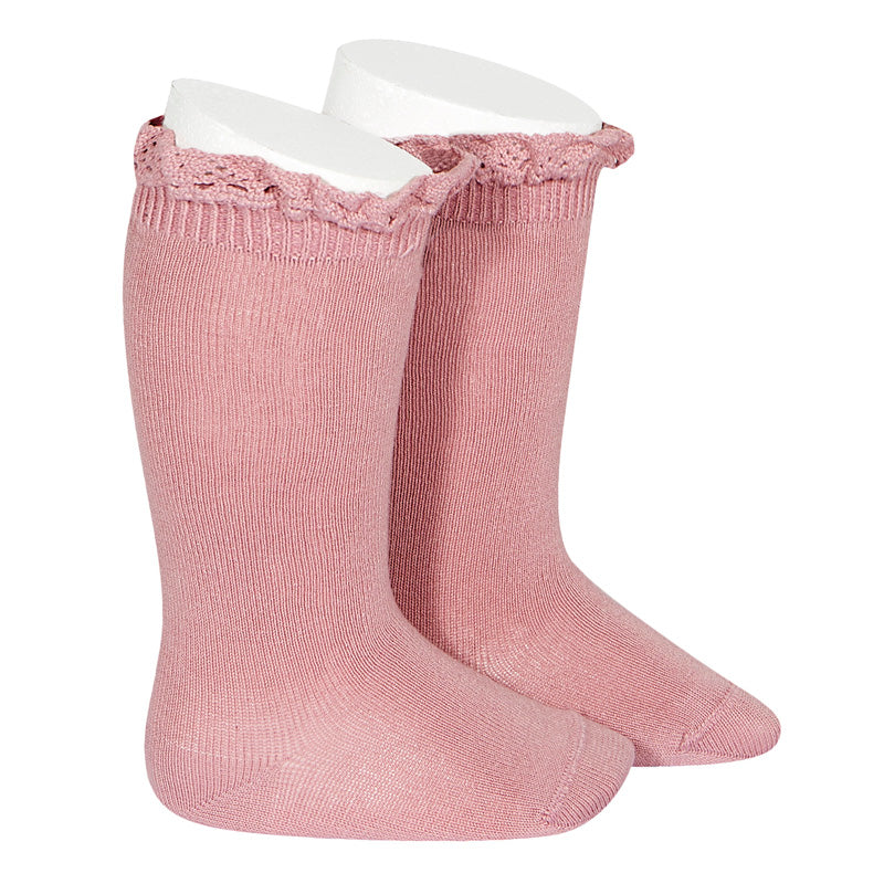 Condor Lace Edging Knee Socks - Tamarisk