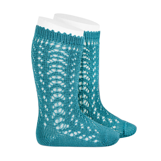 Condor Perle Openwork Knee High Socks - Stone Blue