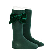 Velvet Bow Knee High Socks -Garnet