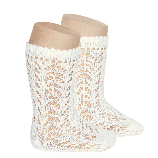 Condor Perle Openwork Knee High Socks - Beige