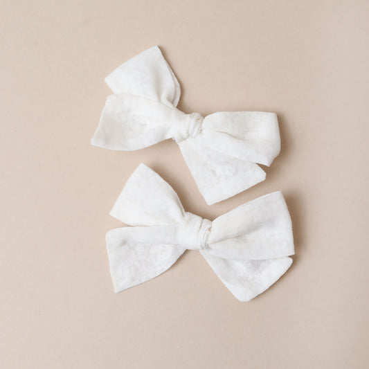 White Floral Pigtail Bows