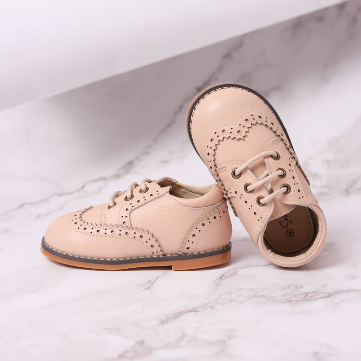 Lace Brogue Shoes - Nude