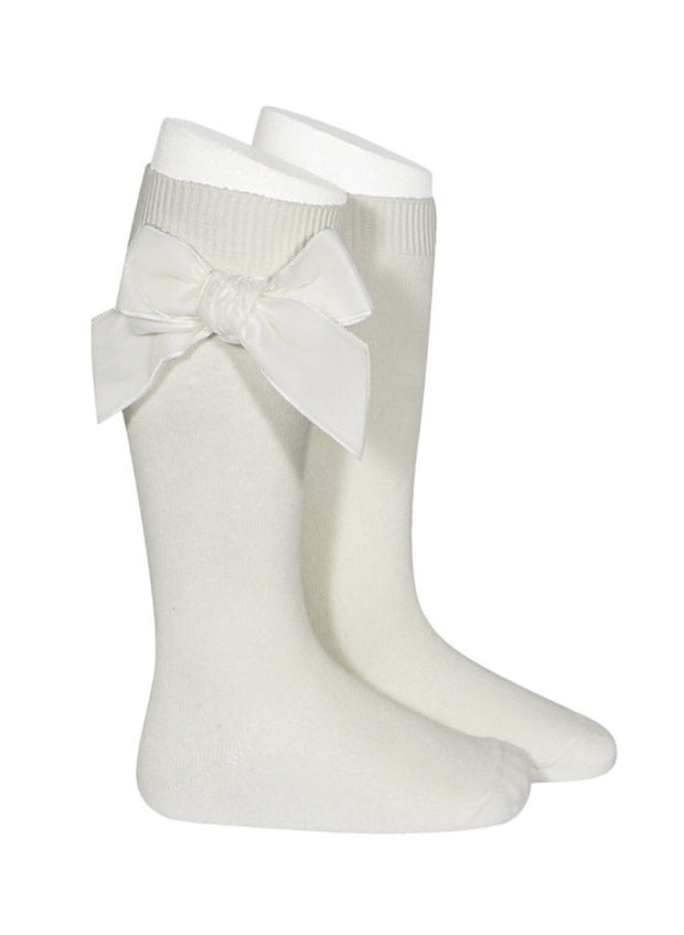 Velvet Bow Knee High Socks - Navy