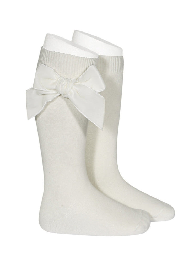 Velvet Bow Knee High Socks -Garnet
