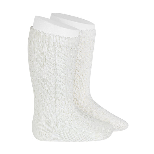 Condor Perle Openwork Knee High Socks - Cream