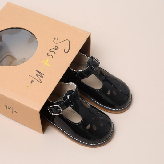 Chloe T Bars - Black Patent (Velcro Strap)