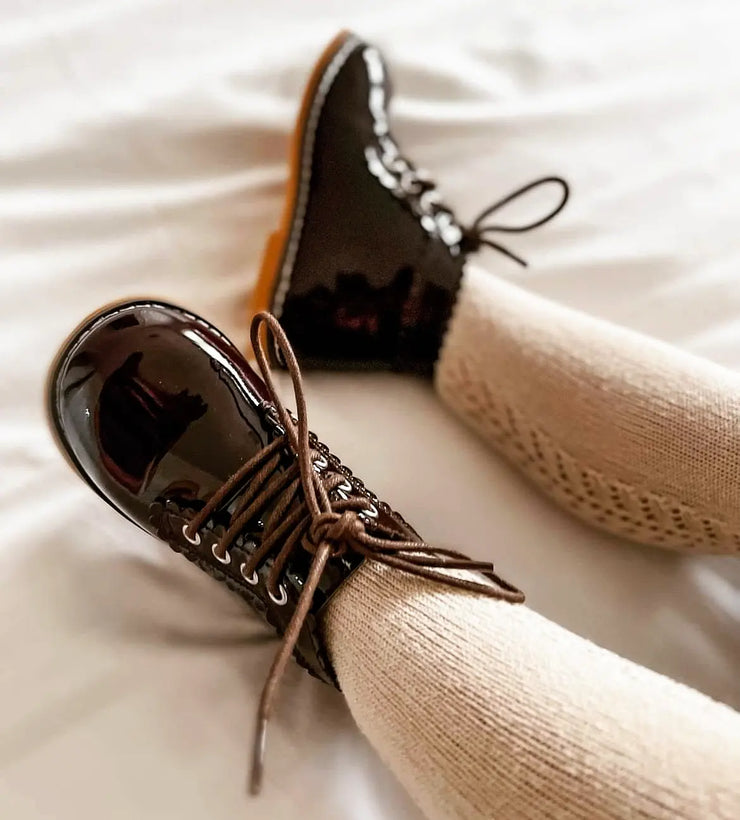 Nova Boots - Chocolate Patent No Ribbon Laces