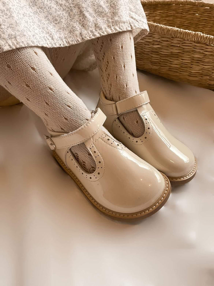 Brogue T Bars - Nude Patent