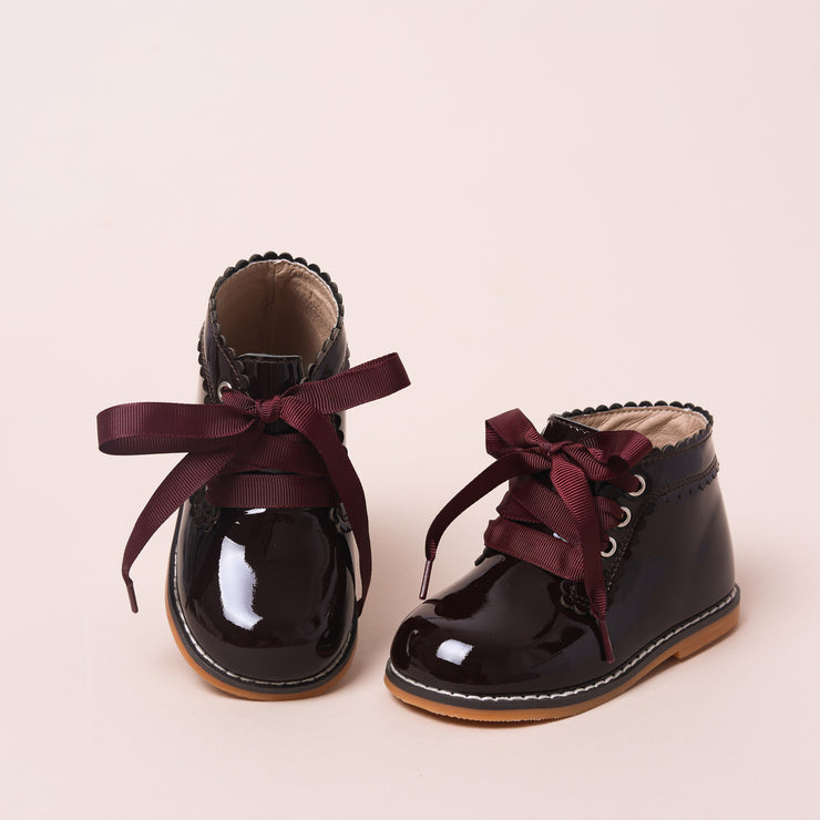 Nova Boots - Chocolate Patent No Ribbon Laces